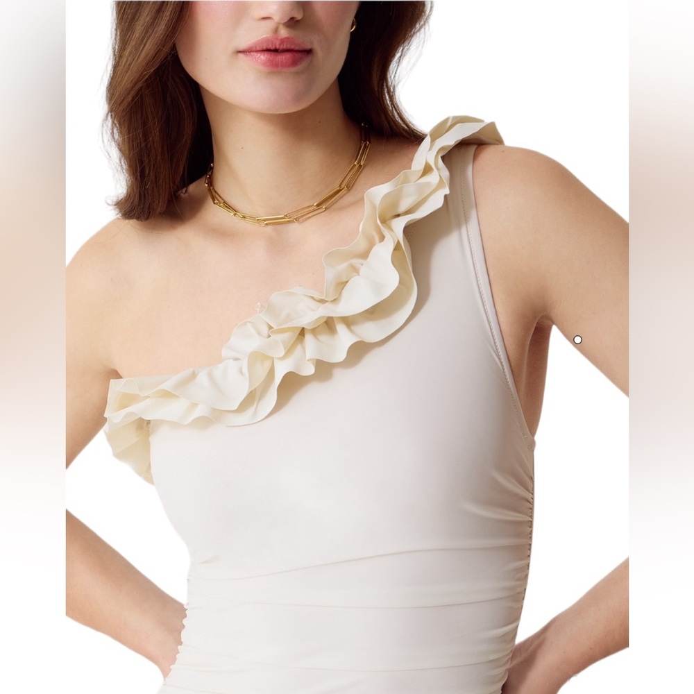 J. Crew NWT Matte Ruffle One Shoulder One Piece Swimsuit Size 22 Ivory Natural - Picture 3 of 12